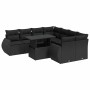 Set de sofás de jardín con cojines 9 pzas ratán sintético negro