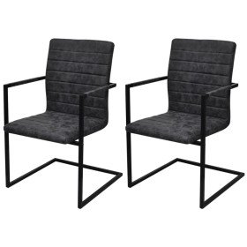 Sillas de comedor voladizas 2 unidades cuero sintético negro Sillas de comedor voladizas 2 unidades cuero sintético negro