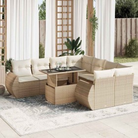 Set de sofás de jardín con cojines 9 pzas ratán sintético beige en Conjuntos de jardín | Comprar online en Foro24