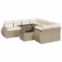 Set de sofás de jardín con cojines 9 pzas ratán sintético beige
