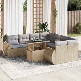 Set de sofás de jardín con cojines 9 pzas ratán sintético beige