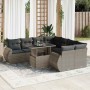 Set de sofás de jardín con cojines 9 pzas ratán sintético gris