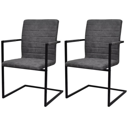 Sillas de comedor voladizas 2 unidades cuero sintético gris