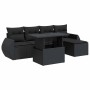 Set de sofás de jardín 6 piezas y cojines ratán sintético negro