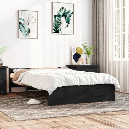 Schwarzer Doppelbettrahmen aus Massivholz, 135 x 190 cm von vidaXL, Betten und Lattenroste - Ref: Foro24-815023, Preis: 162,9...
