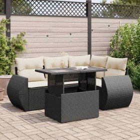 Set de muebles de jardín 5 pzas y cojines ratán sintético negro