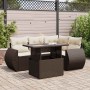 Set comedor de jardín 5 piezas y cojines ratán sintético marrón