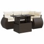 Set comedor de jardín 5 piezas y cojines ratán sintético marrón