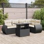 Set de sofás de jardín 6 piezas y cojines ratán sintético negro