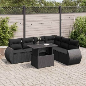 Set de sofás de jardín 7 pzas con cojines ratán sintético negro