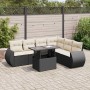 Set de sofás de jardín 7 pzas con cojines ratán sintético negro