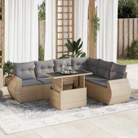 Set sofás de jardín 7 piezas y cojines ratán sintético beige Set sofás de jardín 7 piezas y cojines ratán sintético beige