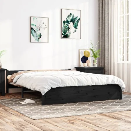 Schwarzer Massivholzbettrahmen 140x190 cm von vidaXL, Betten und Lattenroste - Ref: Foro24-815028, Preis: 163,65 €, Rabatt: %