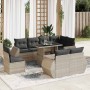 Set muebles jardín 9 pzas y cojines ratán sintético gris claro