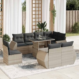 Set muebles jardín 9 pzas y cojines ratán sintético gris claro en Conjuntos de jardín | Comprar online en Foro24