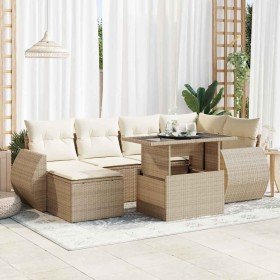 Set sofás de jardín 7 piezas y cojines ratán sintético beige en Conjuntos de jardín | Comprar online en Foro24