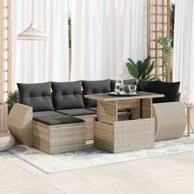 Set de sofás de jardín 7 pzas con cojines ratán PE gris claro