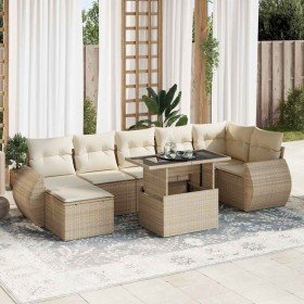 Set de sofás de jardín y cojines 8 piezas ratán sintético beige en Conjuntos de jardín | Comprar online en Foro24