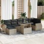 Set de sofás de jardín 8 pzas y cojines ratán sintético gris