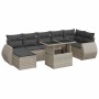 Set de sofás de jardín 8 pzas y cojines ratán sintético gris