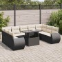 Set de sofás de jardín y cojines 10 pzas ratán sintético negro