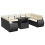 Set de sofás de jardín y cojines 10 pzas ratán sintético negro