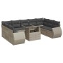 Set sofás jardín 10 pzas con cojines ratán sintético gris claro