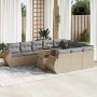 Set de sofás de jardín 11pzas con cojines ratán sintético beige
