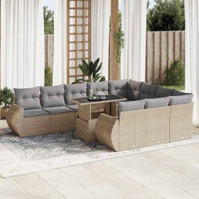 Set de sofás de jardín 11pzas con cojines ratán sintético beige Set de sofás de jardín 11pzas con cojines ratán sintético beige