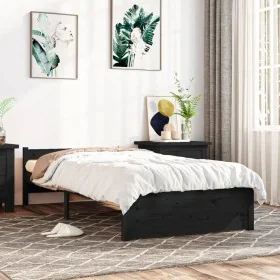 Black solid wood bed frame 90x200 cm by vidaXL, Beds and slatted bases - Ref: Foro24-815033, Price: 117,30 €, Discount: %