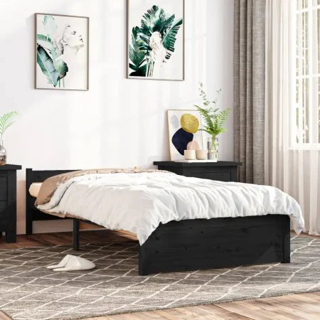 Black solid wood bed frame 90x200 cm by vidaXL, Beds and slatted bases - Ref: Foro24-815033, Price: 117,30 €, Discount: %