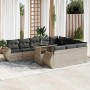 Set de sofás de jardín 11 pzas y cojines ratán sintético gris