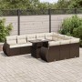 Set de sofás de jardín 11 pzas cojines ratán sintético marrón