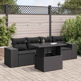 Set de muebles de jardín 5 pzas y cojines ratán sintético negro
