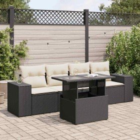 Set de muebles de jardín 5 pzas y cojines ratán sintético negro