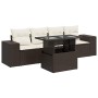 Set comedor de jardín 5 piezas y cojines ratán sintético marrón