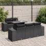 Set de sofás de jardín 6 piezas y cojines ratán sintético negro