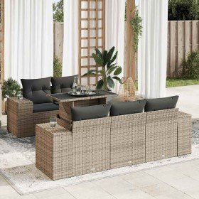 Set de muebles de jardín 6 pzas y cojines ratán sintético gris