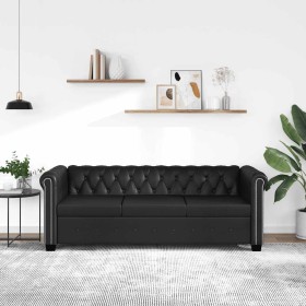 Sofá Chesterfield de 3 plazas cuero sintético negro