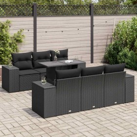 Set de sofás de jardín 7 pzas con cojines ratán sintético negro