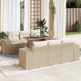 Set sofás de jardín 7 piezas y cojines ratán sintético beige Set sofás de jardín 7 piezas y cojines ratán sintético beige
