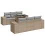 Set sofás de jardín 7 piezas y cojines ratán sintético beige