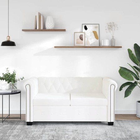 Sofá Chesterfield de 2 plazas cuero sintético blanco