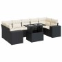 Set de sofás de jardín y cojines 8 piezas ratán sintético negro