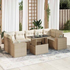 Set de sofás de jardín y cojines 8 piezas ratán sintético beige