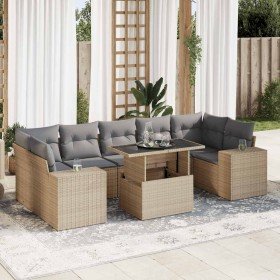 Set de sofás de jardín y cojines 8 piezas ratán sintético beige