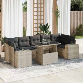 Set de sofás de jardín 8 pzas y cojines ratán sintético gris