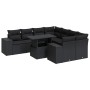 Set de sofás de jardín con cojines 9 pzas ratán sintético negro