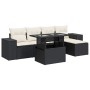 Set de sofás de jardín 6 piezas y cojines ratán sintético negro