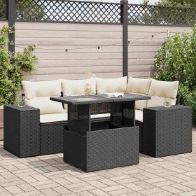 Set de muebles de jardín 5 pzas y cojines ratán sintético negro